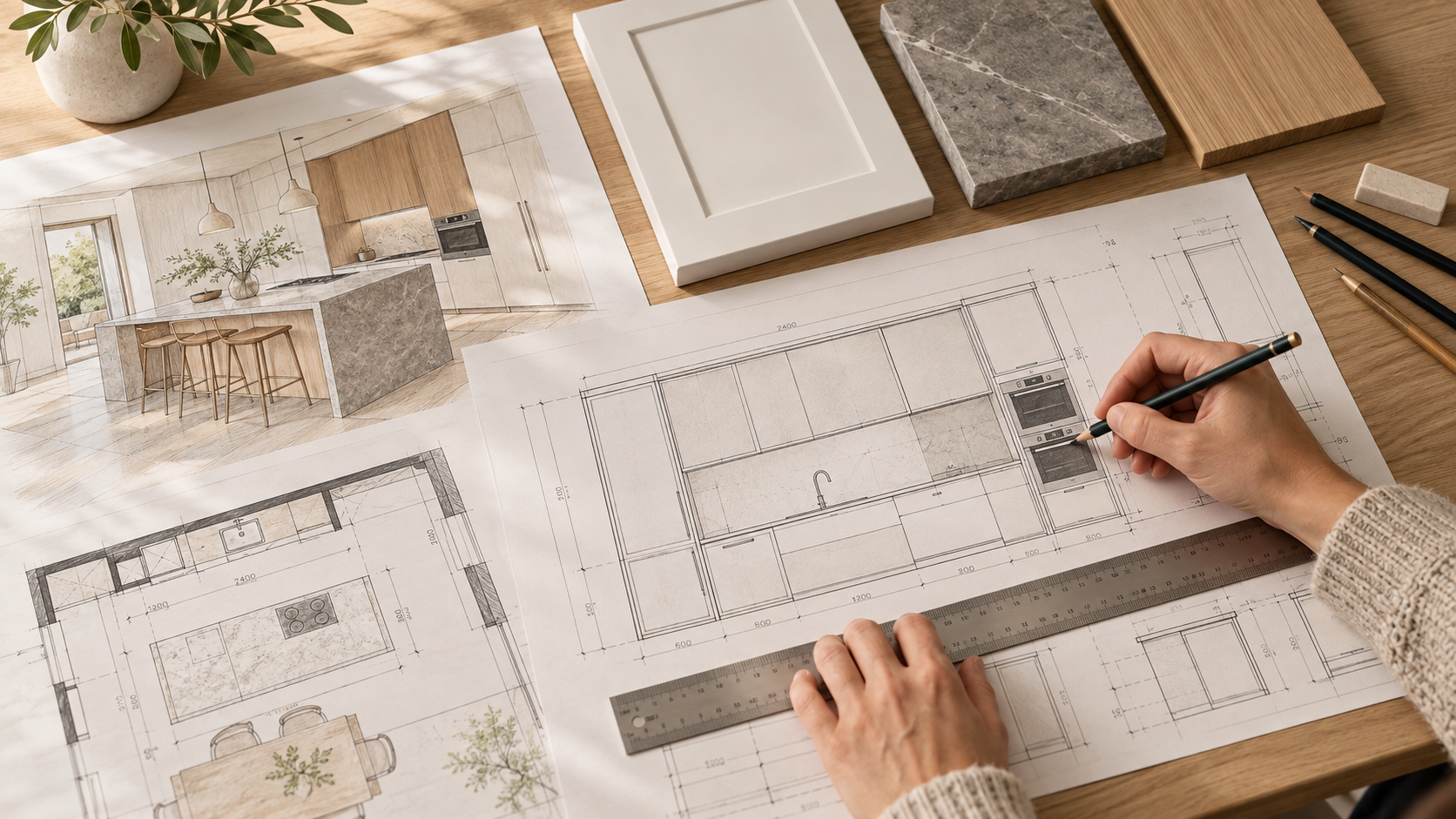 Préparation des plans techniques et des élévations de cuisine.